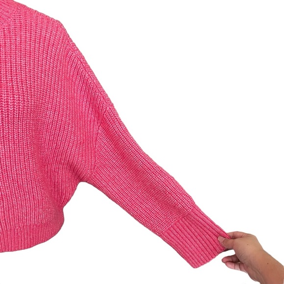 Express Cropped Vibrant Pink Cable Knit Chic Turtleneck Casual Sweater Women XS - Picture 6 of 8